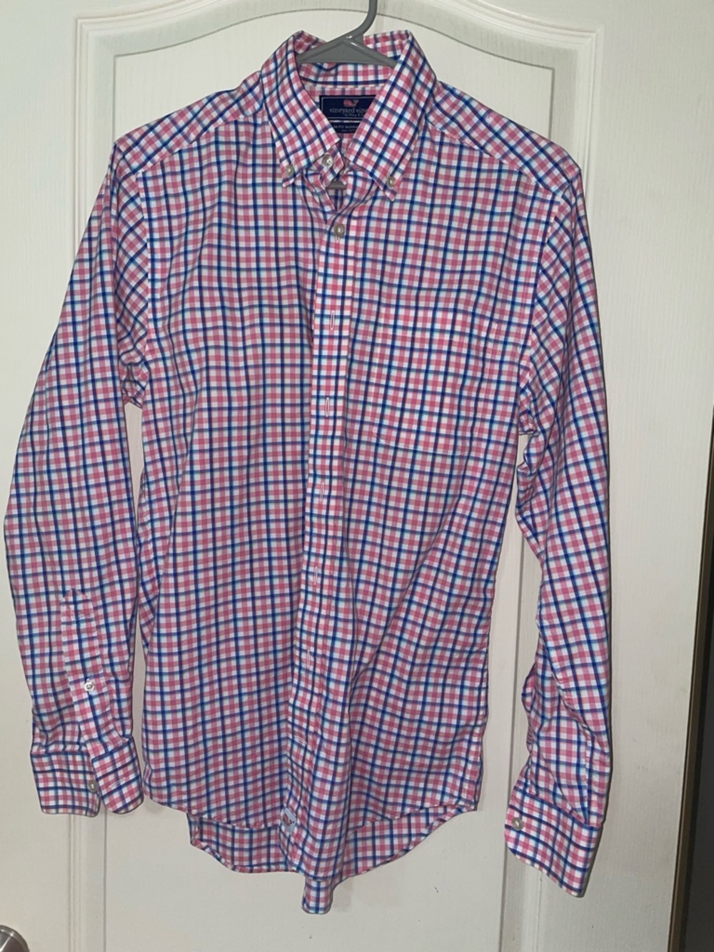 Vineyard Vines Men's Pink and Blue Check Button-Down Shirt Slim Fit